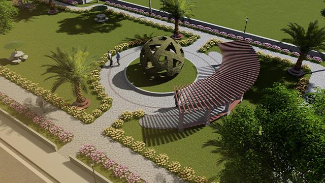 3D rendering outdoor resort architecture park area